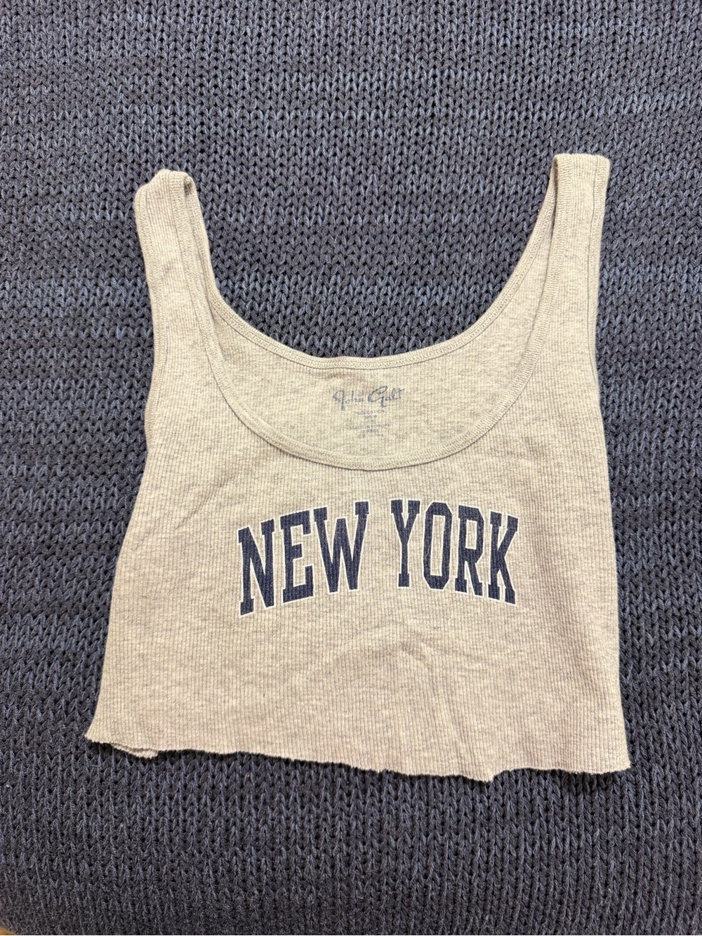 Brandy Melville Beige Ribbed 'New York' Crop Tank